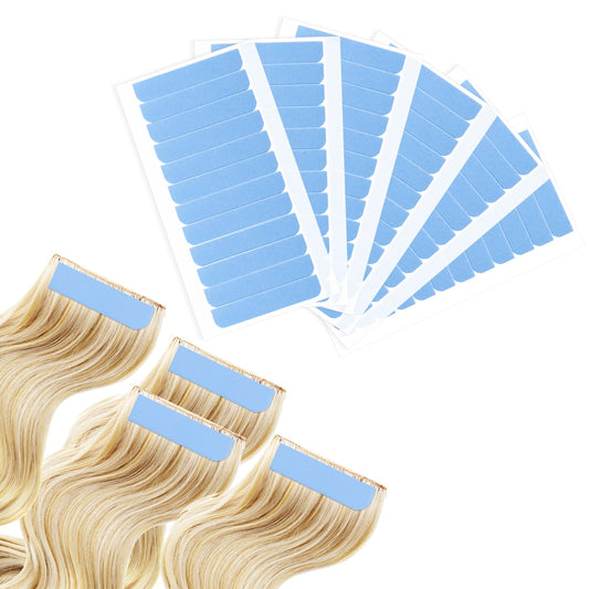 simarro 144Pcs Hair Extension Tape Tabs, Double Sided Adhesive Wig Tapes Tabs for Hair Extensions Replacement Tapes for Human Hair Wig Tape Waterproof Wig Tape Beauty Tools (Blue)