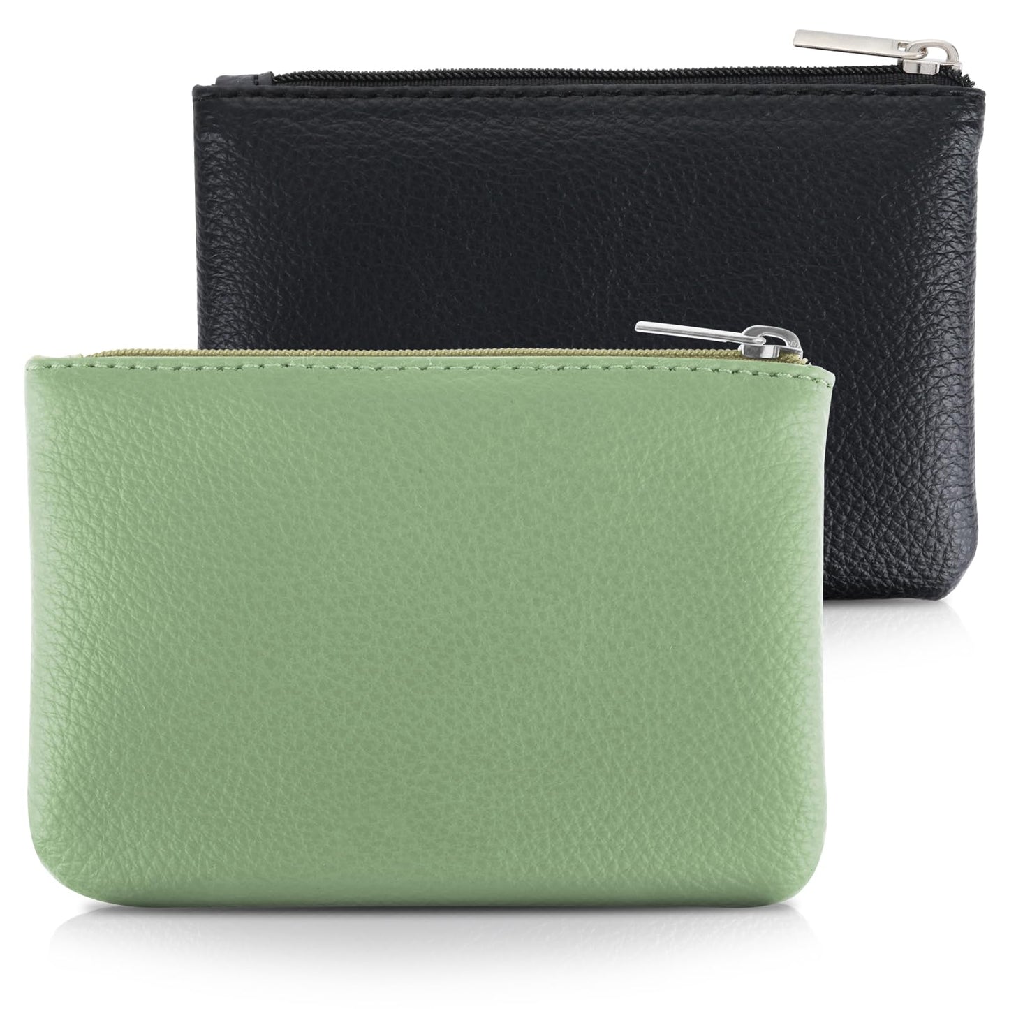 simarro 2Pcs Lychee Pattern Coin Purse, PU Zipper Portable Coin Purse Mini Change Wallet Coin Pocket for Women Credit Card ID Key Headset Lipstick Organizer (Black+Light Green)