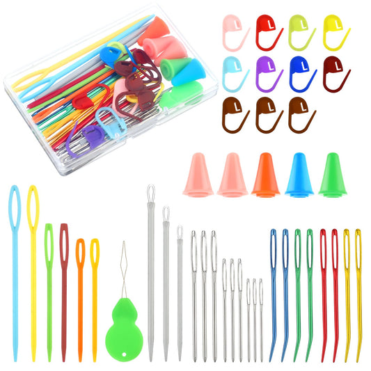 cobee 43 PCS Yarn Needles Set, Large-Eye Darning Needles Assorted Yarn Needle Stainless Steel Tapestry Needle Weaving Needle Blunt Knitting Needle with Stitch Markers Storage Box for Knitting Crochet