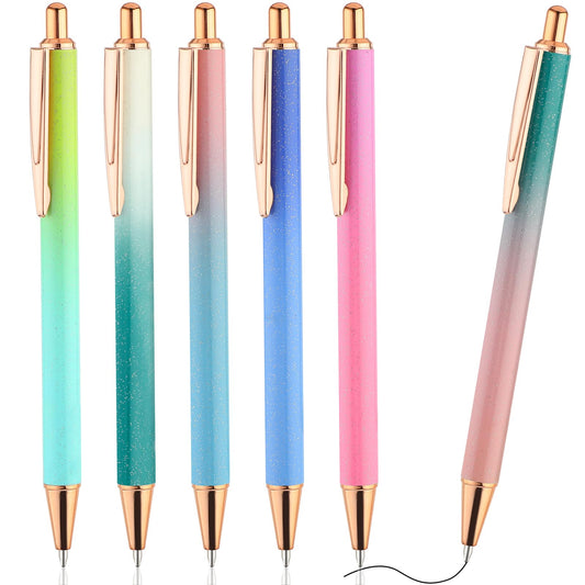 Amaxiu Glitter Ballpoint Pens, 6pcs Bling Metal Pens 1.0mm Click Black Ink Retractable Rollerball Pens for Drawing Journal Writing Note Taking Students School Office Supplies(Gradient Pink)
