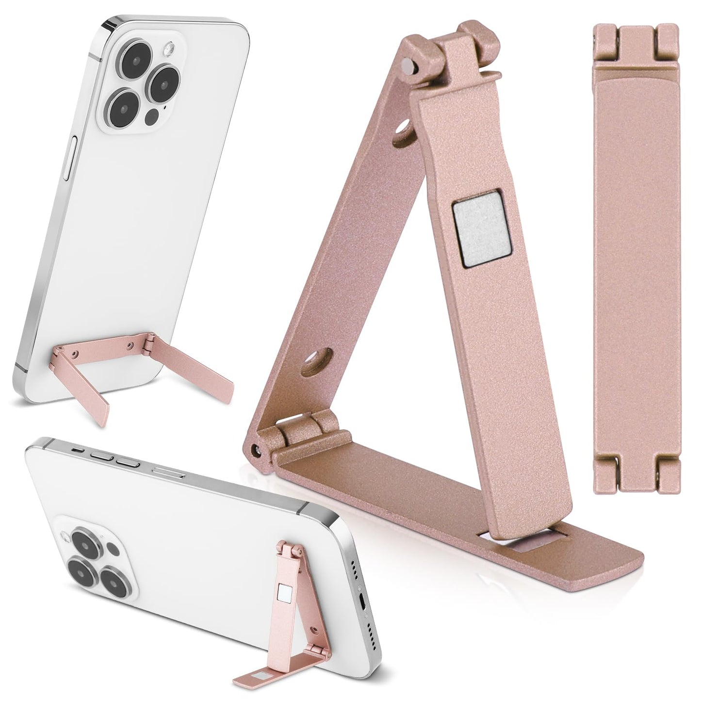 cobee 2 Pcs Mini Phone Kickstand, Ultra-Thin Phone Kickstand Attachment, Vertical and Horizontal Phone Stand, Multi-Angle Cell Phone Metal Kickstand Desk Stand Holder Stick on Back(Rose Gold)