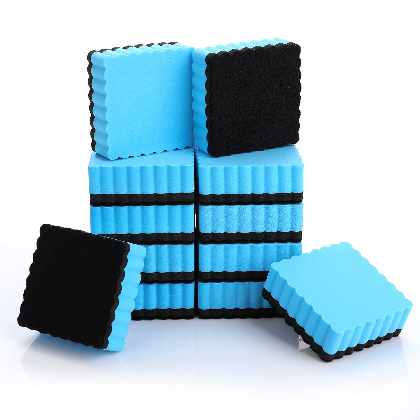 cobee Magnetic Whiteboard Eraser, 12 Pcs Dry Eraser with Thick Felt Pad, Colorful Dry Wipe Eraser for Cleaning Drywipe Boards, Wave Style Dry Erasers Fit for School Home Offices(5 x 5 x 1.9cm)