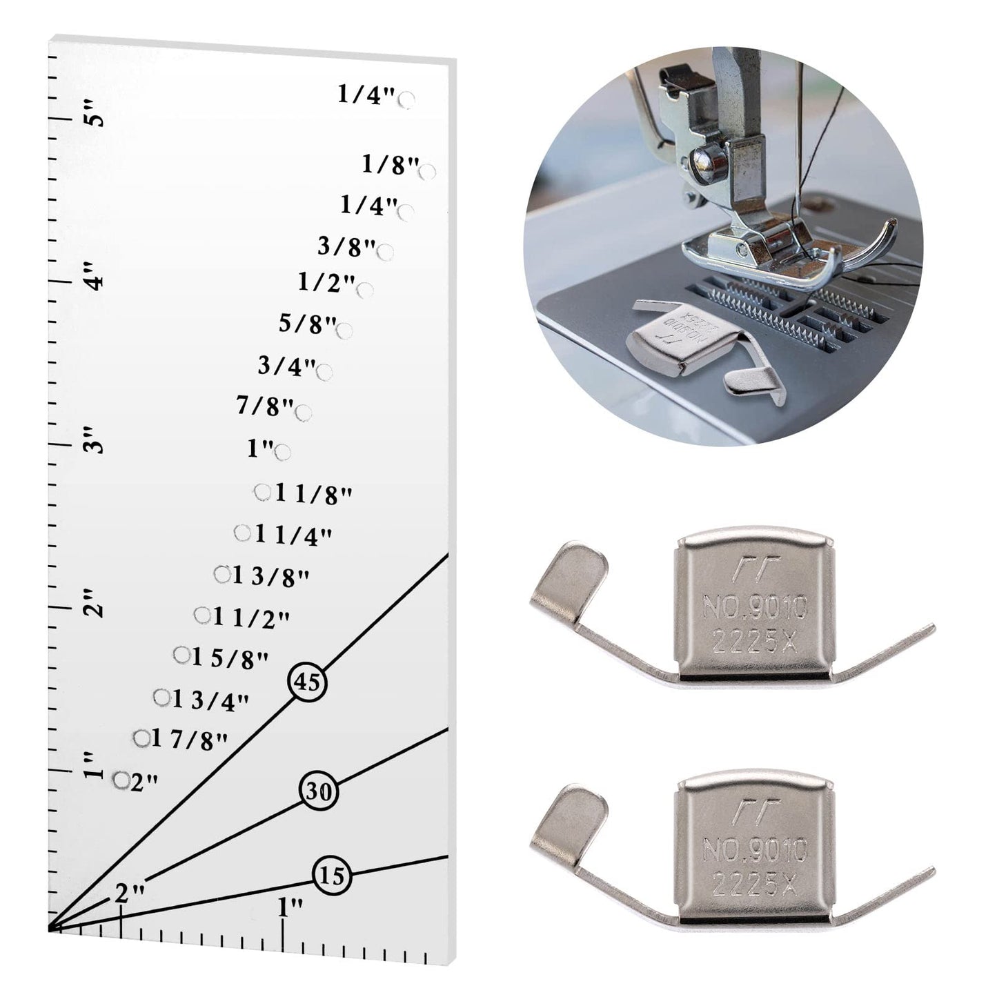 cobee Magnetic Seam Guide with Ruler Set, Seam Allowance Ruler and 2 Pieces Magnetic Seam Guide for Sewing Machine Seam Gauge Ruler for 1/8in to 2in Universal Sewing Machines Accessories