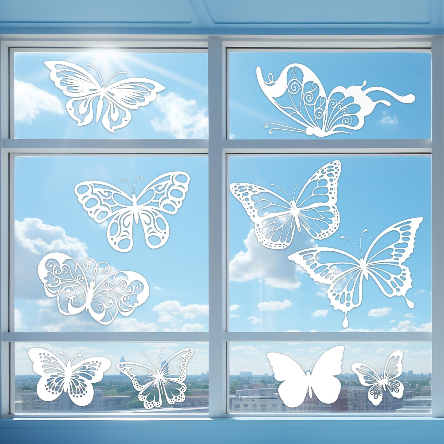 MBAIYO Pack of 24 Large Butterfly Anti-Collision Window Stickers, Bird Protection Stickers for Windows, Transparent White Window Stickers, Prevent Bird Strikes on Doors and Windows, Glass Decor