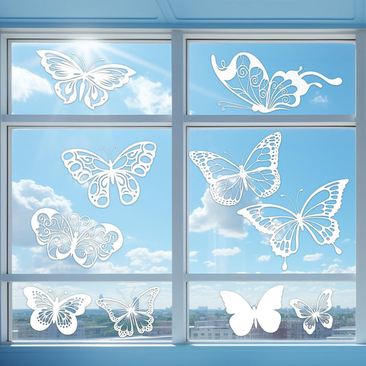MBAIYO Pack of 24 Large Butterfly Anti-Collision Window Stickers, Bird Protection Stickers for Windows, Transparent White Window Stickers, Prevent Bird Strikes on Doors and Windows, Glass Decor