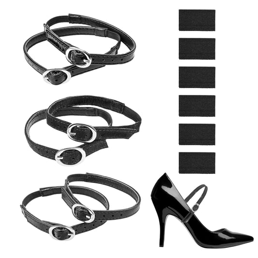 TIESOME 2 Pairs Adjustable High Heels Shoe Straps with Shoelace Anti-slip Sticker, Heels Anti-loose Shoelace Detachable Ankle Straps PU Leather Shoes Belt Band for Women Girls Holding Loose High Heels