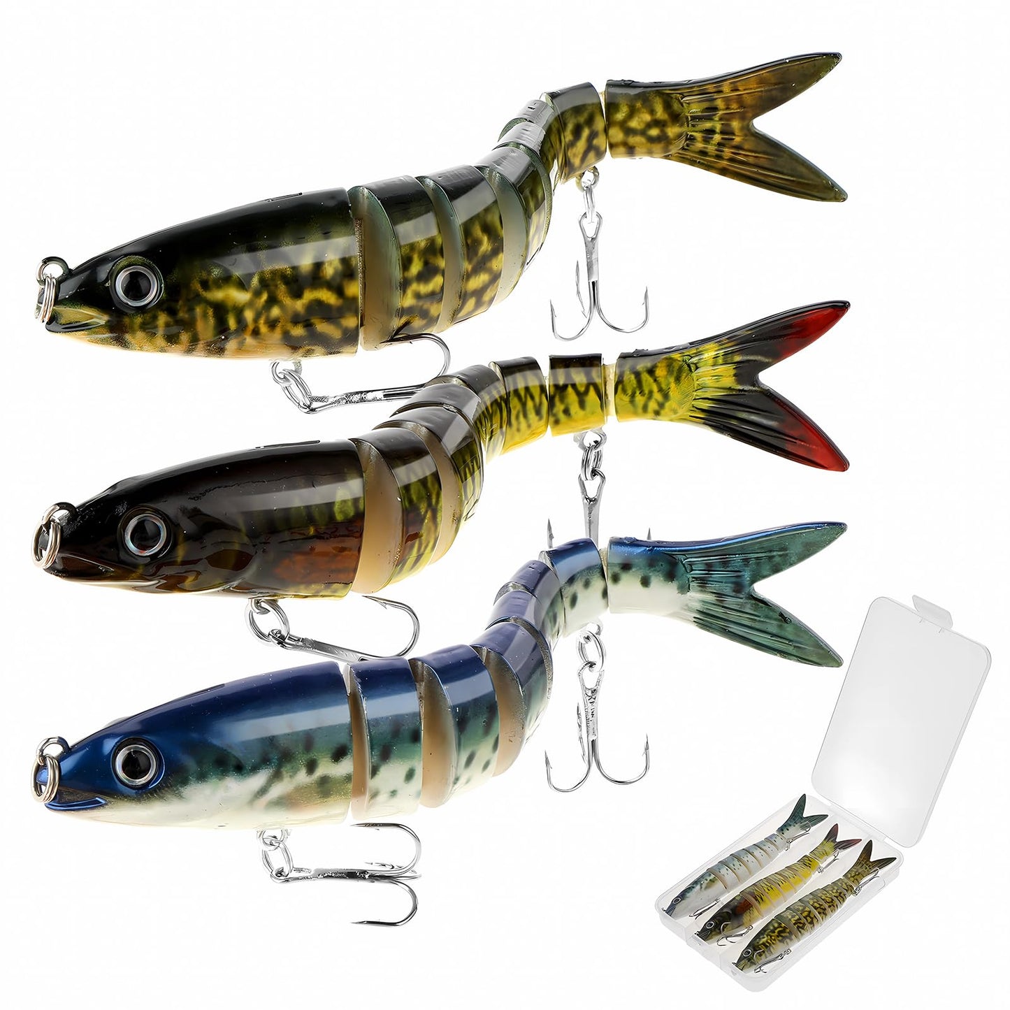 Amabro 3PCS Lifelike Fishing Lures, Multi-Jointed Swimbait for Bass Trout Crappie Walleye Slow Sinking Fish Lures with Storage Box for Freshwater Saltwater Topwater(Style-B)