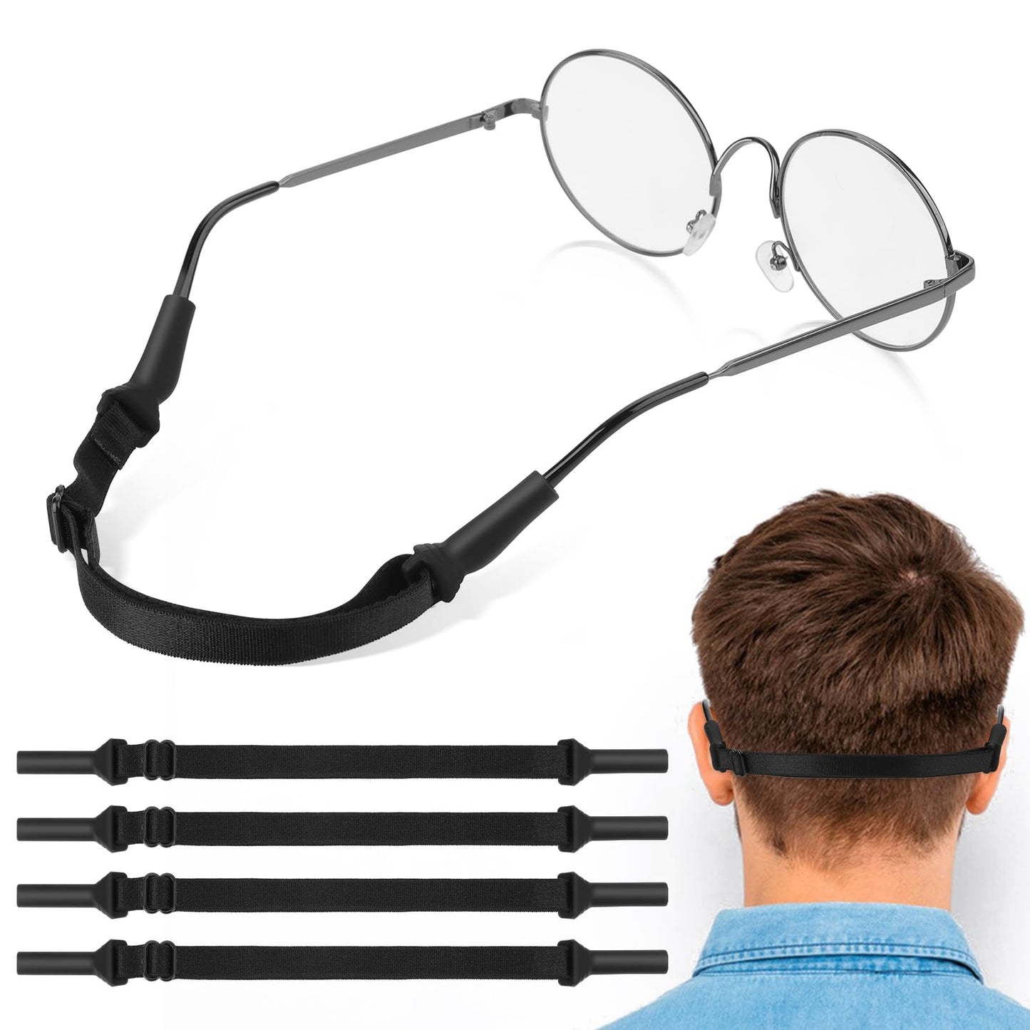 TIESOME Adjustable Glasses Strap, 4 Pieces No Tail Anti-Slip Eyeglasses Straps Eyewear Retainer Rope Sports Eye Glasses Strap Sunglass Straps Holder for Men Women Kids