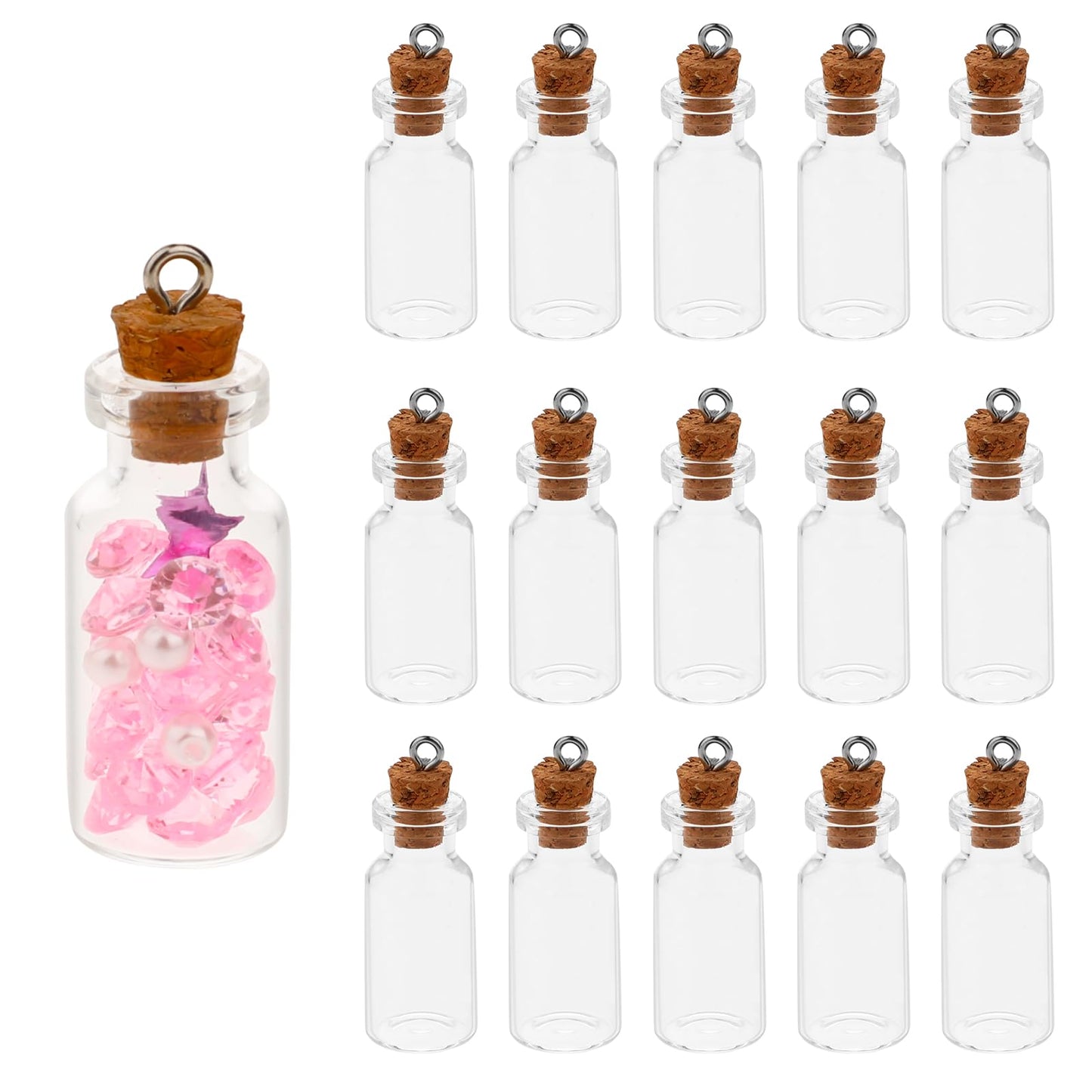 Jeffdad 15 Pcs Mini Glass Bottles With Cork, Clear Mini Glass Wishing Bottle, Tiny Glass Jars Bottles For Arts & Crafts Projects Jewelry Decoration Wedding Party Favors(35x16mm)