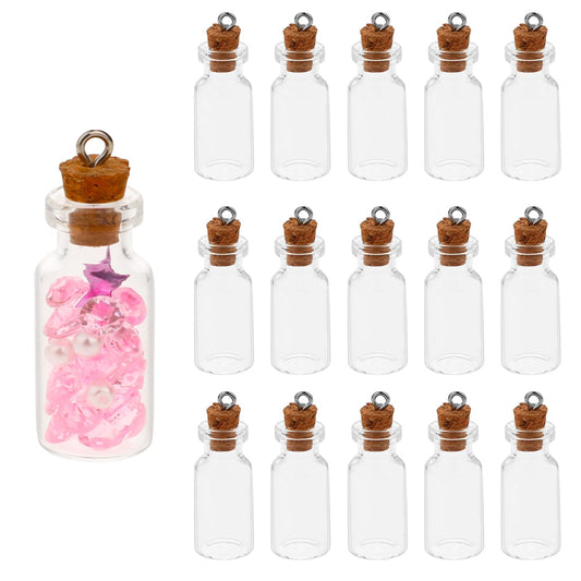 Jeffdad 15 Pcs Mini Glass Bottles With Cork, Clear Mini Glass Wishing Bottle, Tiny Glass Jars Bottles For Arts & Crafts Projects Jewelry Decoration Wedding Party Favors(35x16mm)