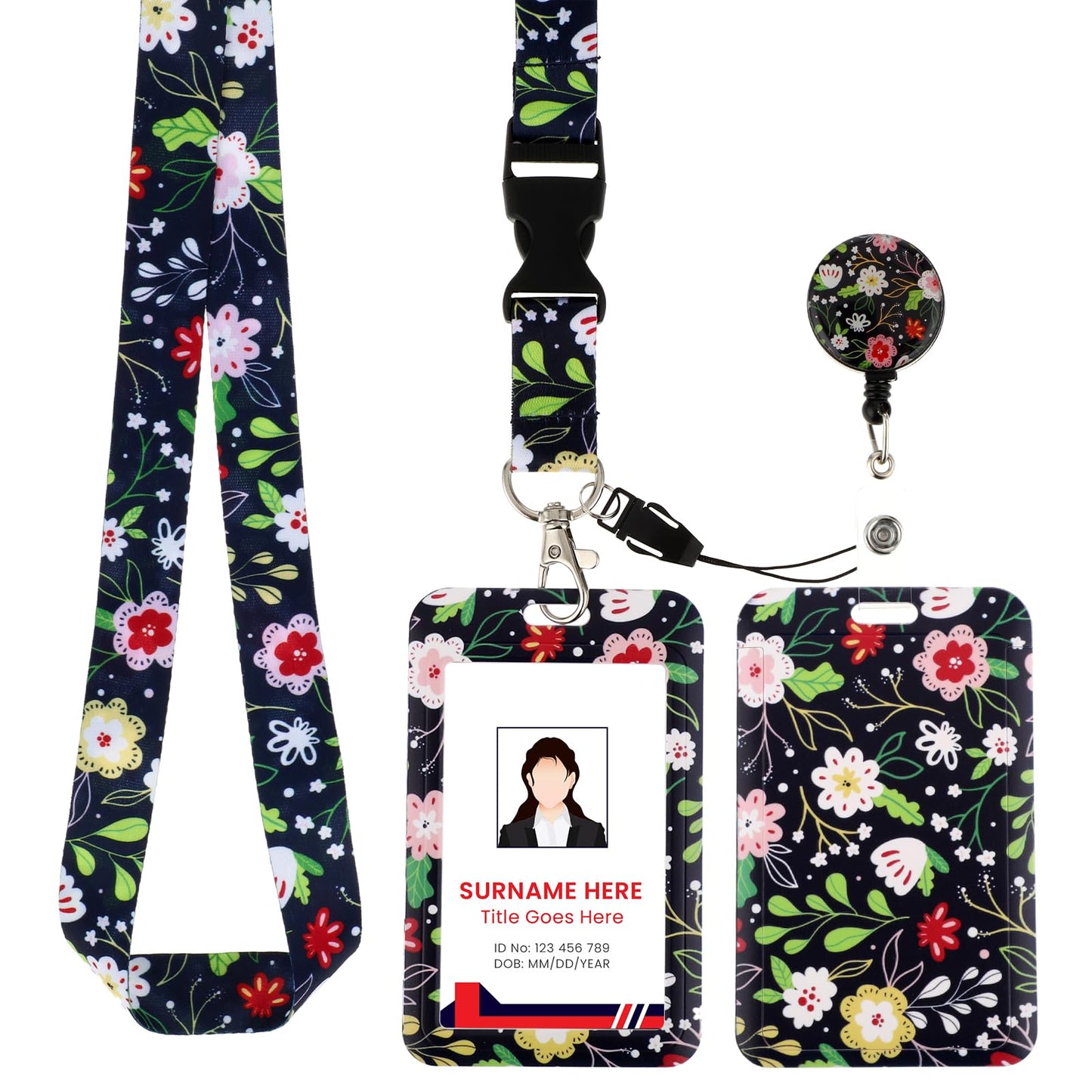 Amabro ID Badge Holder with Lanyard, Retractable Badge Reel Clip with Adjustable Lanyards Durable Neck Lanyard for Offices Staff Students Employees Teacher (Navy Blue)
