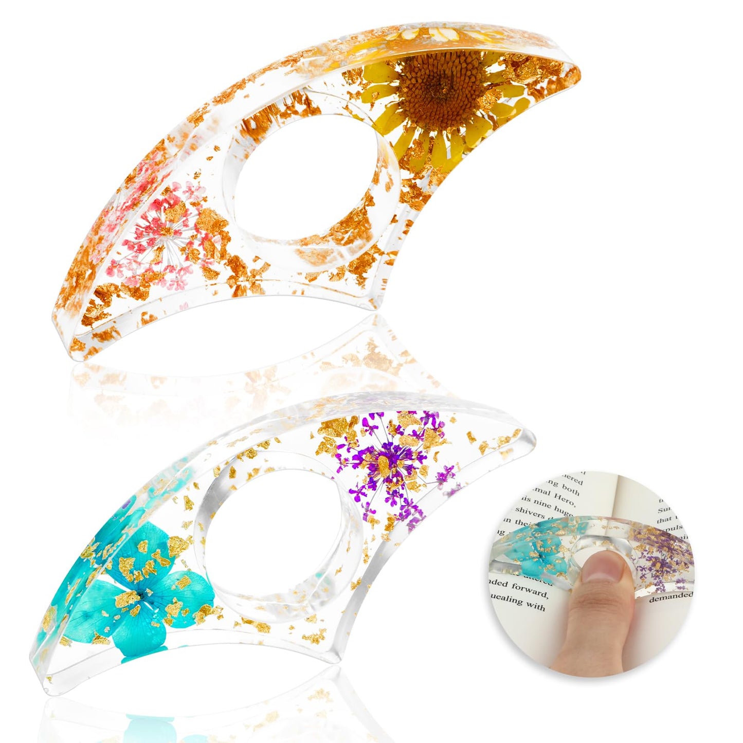 Amabro 2 PCS Book Page Holder for Reading, Dried Flower Book Holder Thumb Book Page Holder Book Lover Gifts Resin Bookmark Thumb Bookmarks Book Accessories for Reading Lovers (Color B)