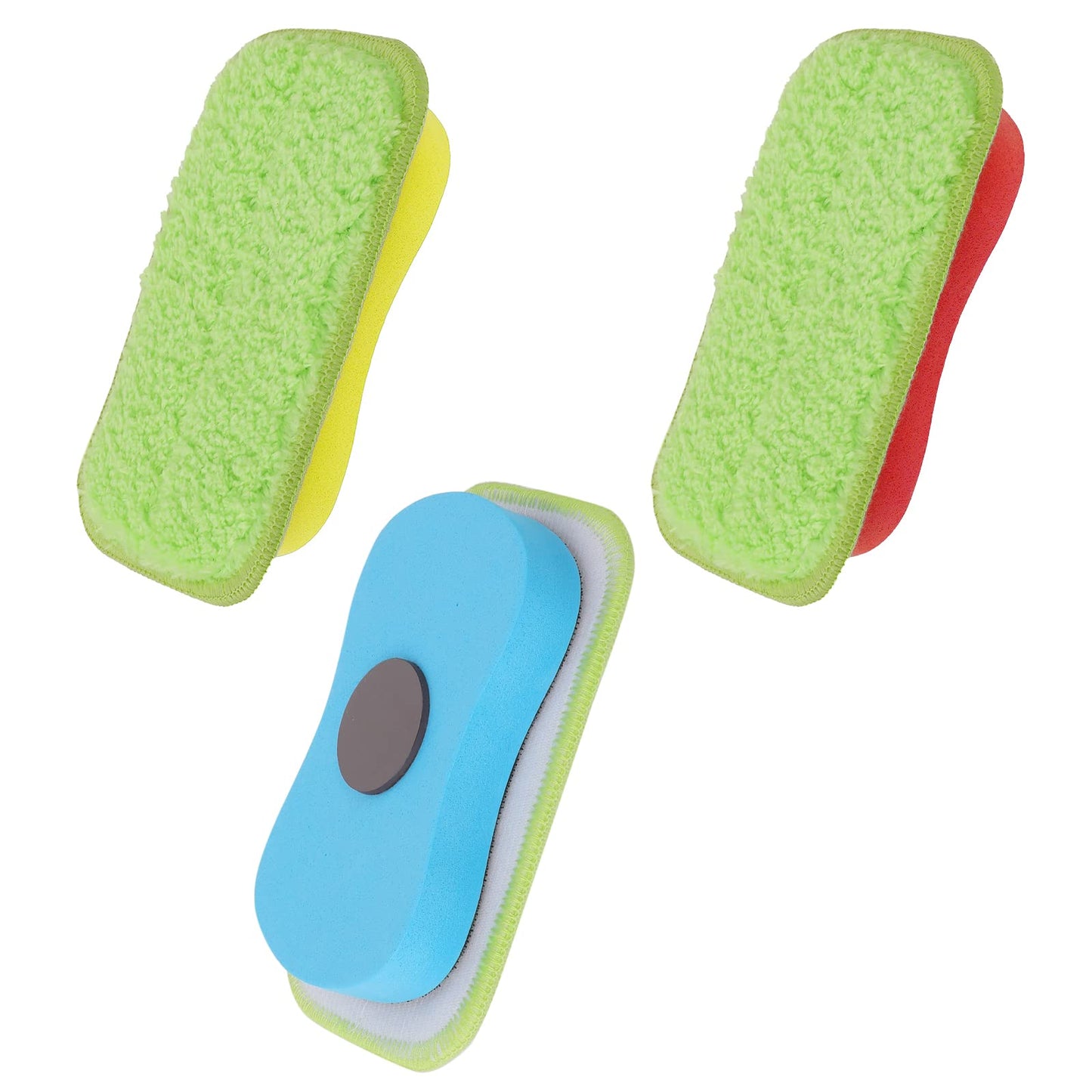 cobee Washable Chalkboard Eraser Magnetic Chalkboard Eraser Whiteboard Eraser Reusable Dry Eraser for Chalk Markers Chalk Eraser for School Classroom Office Home Supply(3 Pcs, Red+Yellow+Blue)