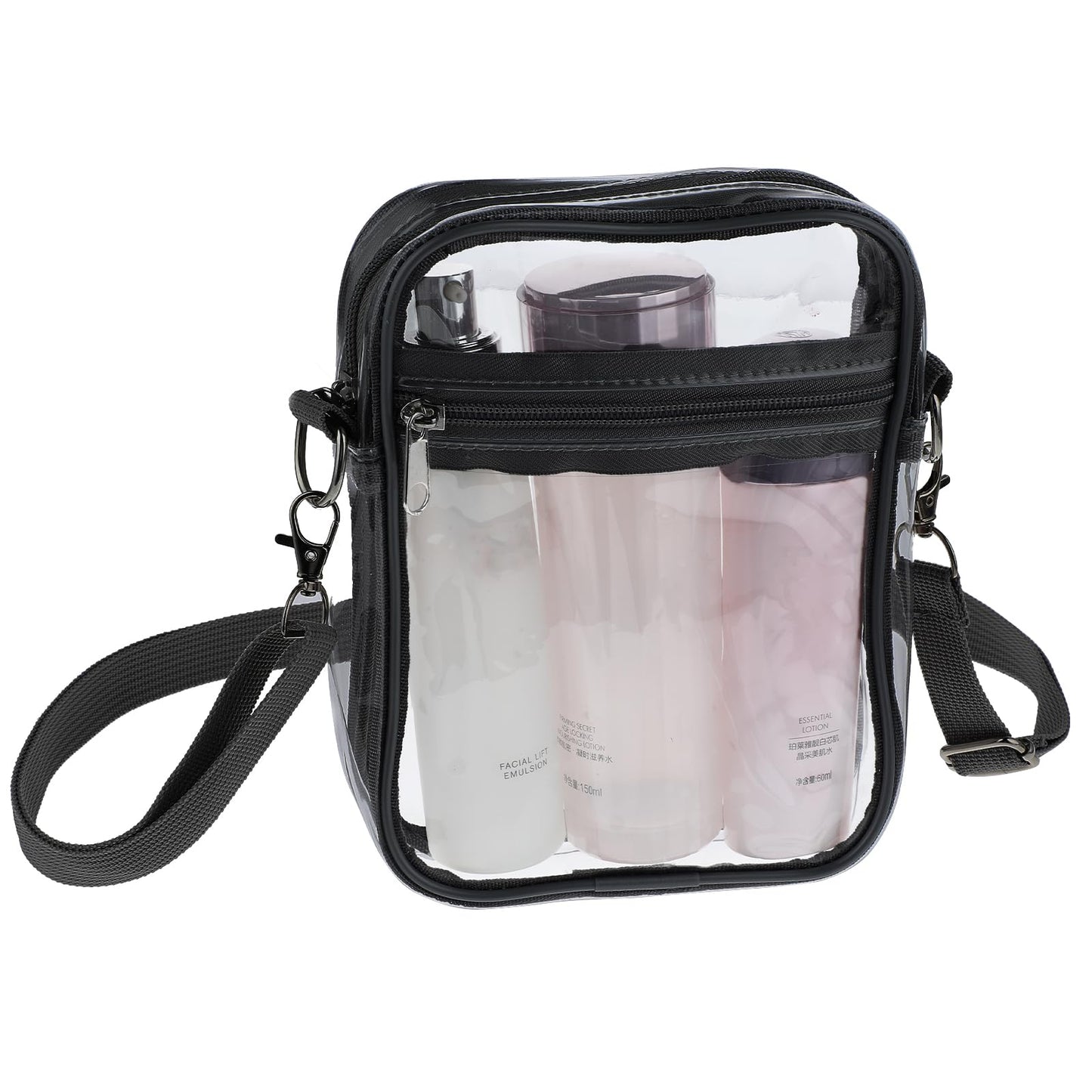 cobee Clear Bag Stadium Approved - PVC Crossbody Shoulder Bag Transparent Sling Pack Zipper Purse with Front Pocket Messenger Bag with Adjustable Strap for Concert Sports Festivals Events(Black)