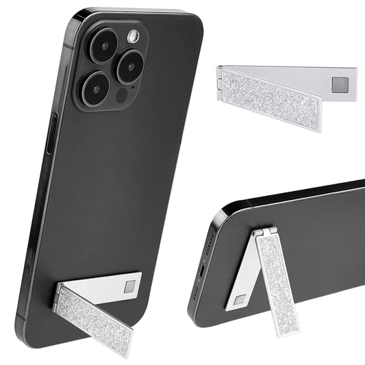 Bewudy Ultra-Thin Phone Stand, 2 Pcs Mini Cell Phone Kickstand, Invisible Holder for Back of Phone, Foldable Phone Stand for Desk, Compatible with Most Phones and Case (Silver)