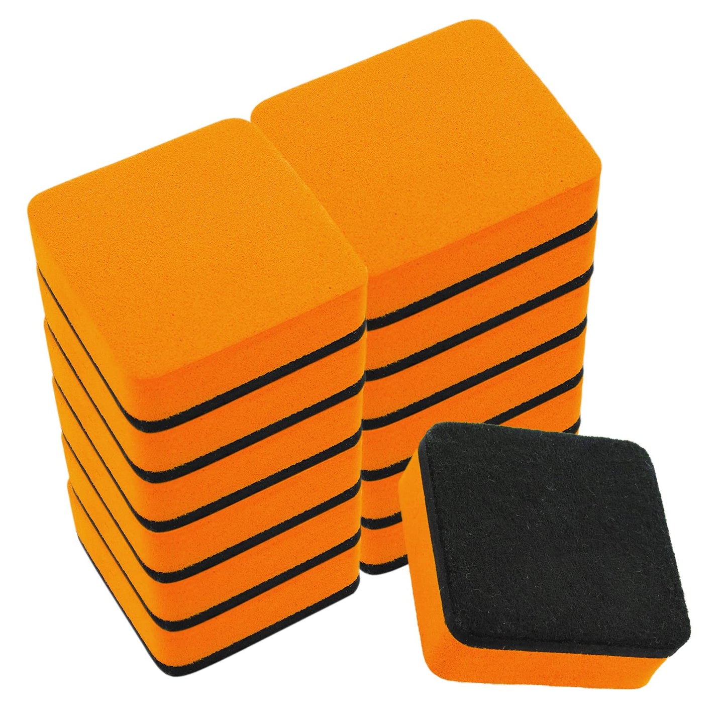 cobee Mini Dry Erase Erasers, 12 Pcs Magnetic Whiteboard Dry Erasers Chalkboard Cleaner Wiper with Thick Felt Pad Small Dry Erase Erasers for Teacher Classroom School Office Supplies(Orange)