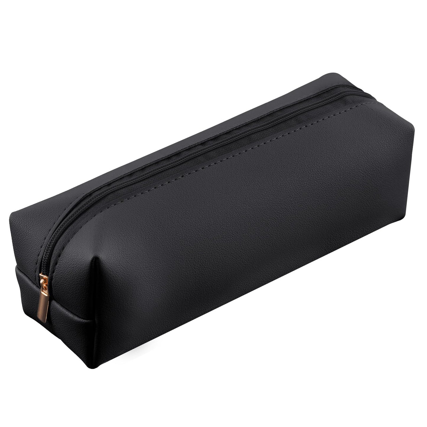 WJIAAA Leather Pencil Case, 20 x 6 x 6 cm, PU Leather Pencil Case for Adults, Beige with Zip for Pens & Cosmetics, School, Office & Travel, black, Leather pencil case
