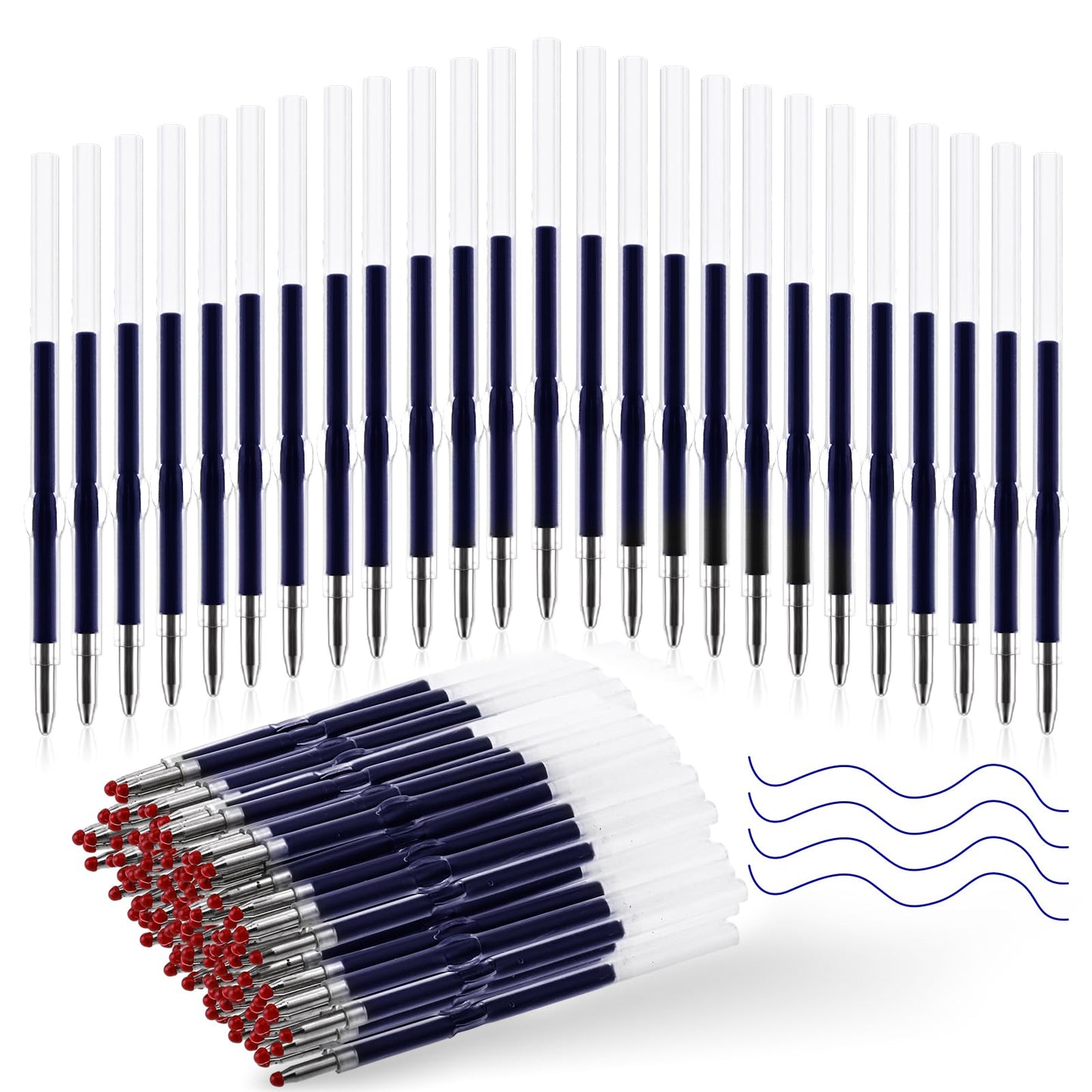 TIESOME 200 Pcs Beadable Pens Refills, Plastic Bead Ballpoint Pen Refills Black/Blue Ink 1.0mm Replaceable Pens Refills Smooth Writing Bead Pens Refills 2.44 inch/6.2 cm (Blue)