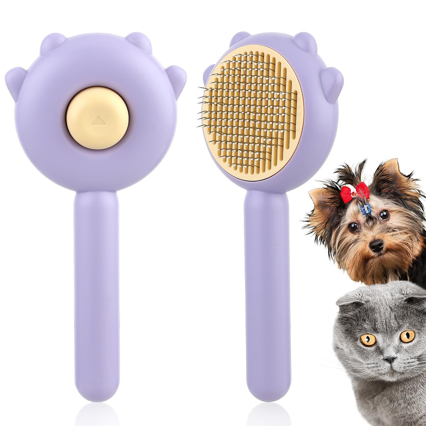 TIESOME Dog Cat Grooming Comb with Release Button, Cat Shedding Brush Pet Hair Cleaner Brush Long or Short Hair Massage Brushes Hair Remover Tool for Indoor Cat Dog (Purple)