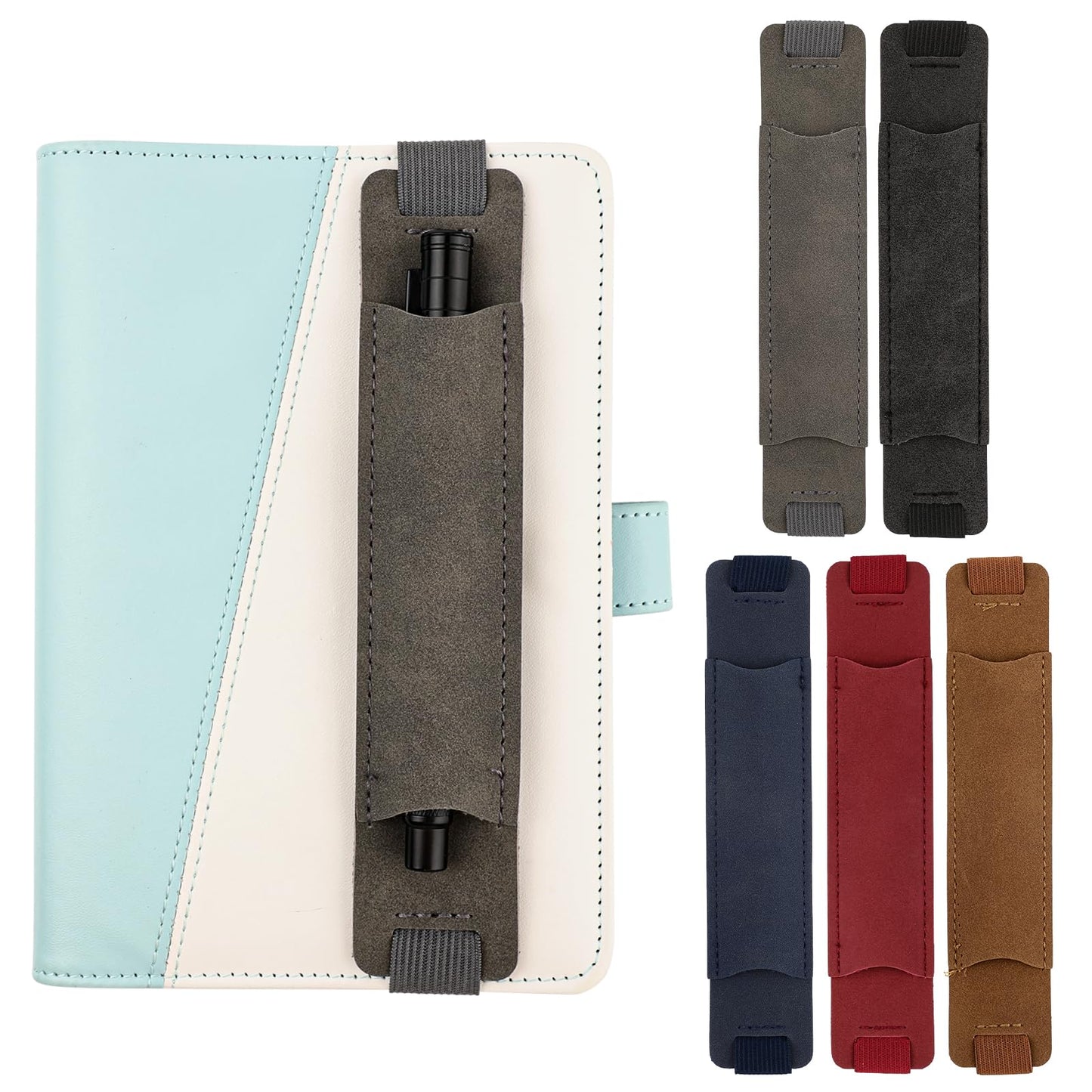 Molain Adjustable Pen Holder, 5Pcs PU Leather Elastic Book Pen Loop Band Pencil Pouch Pen Sleeve Journal Pencil Holder for Planners Notebook Binders and Books