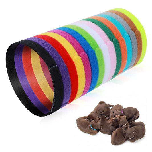 Molain 15 Pcs Puppy Collars, Assorted Colors Whelping Collars for Small Puppies, Adjustable ID Collars Bands for Small Cats Dogs, Puppy Identification Collars,Newborn Collars for Kittens (30cm/11.9in)