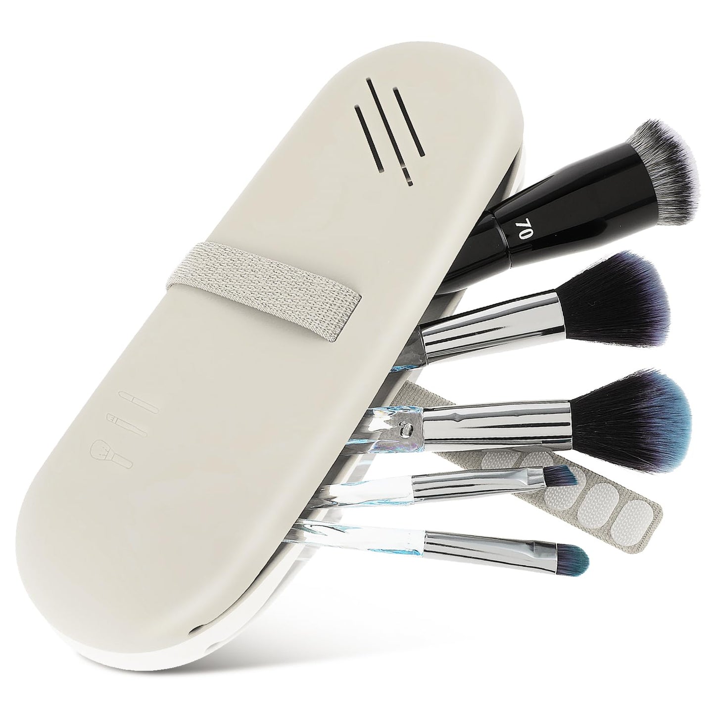 cobee Travel Makeup Brush Holder, Strap Anti Fall Make Up Organizer Bag Case Silicone Makeup Brush Bag Case Container Portable Cosmetic Face Brushes Holder Makeup Tools Organizer for Women(White)