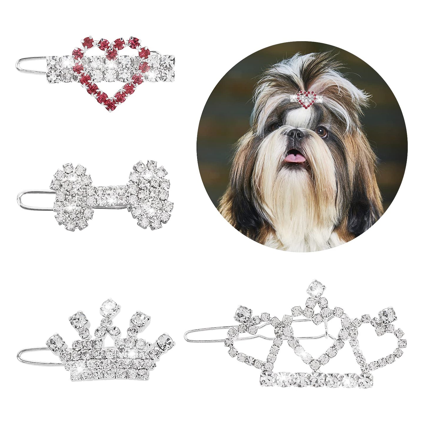 cobee Bling Cat Dog Hair Clips,4 Pieces Rhinestone Dog Hair Accessories Puppy Crown Barrette Dog Hair Bow Pet Grooming Accessories for Girl Cat Dog