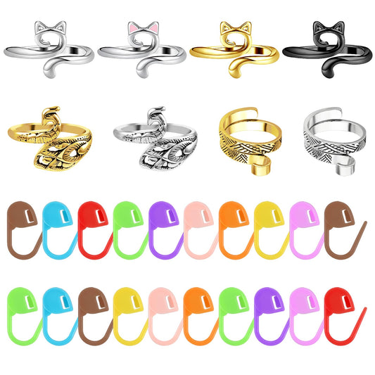 AOZUO 28 Piece Crochet Ring Set, 20 Stitch Markers, Knitting Crochet, 8 Knitting Accessories, Crochet Ring, Crochet Rings Finger Adjustable Crochet Tension Ring, Open Yarn Guide, Finger Crochet Ring