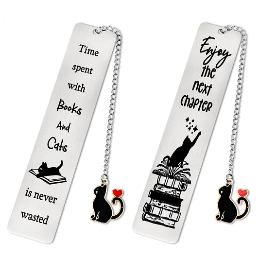 Jeffdad 2 Pcs Kitty Inspirational Words Bookmarks Funny Bookmarks Book Marker for Birthday Gifts Stainless Steel Bookmarks for Book Lovers Kids Teachers Friends Women Men (Type one)