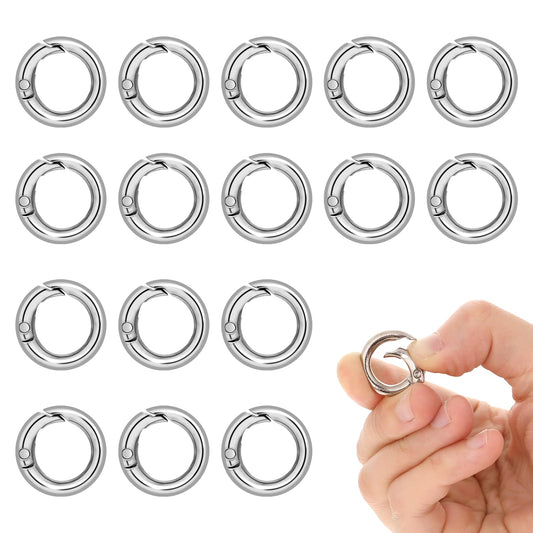 Bewudy 16 Pcs Silver Key Ring, Silver Spring O Rings, O Ring for Purse Strap, Key Rings for Keychain Mini Clips Car Keys Dog Tag Ring for Purse Strap Bag Handbag Keys Crafts Jewelry Making (Silver)