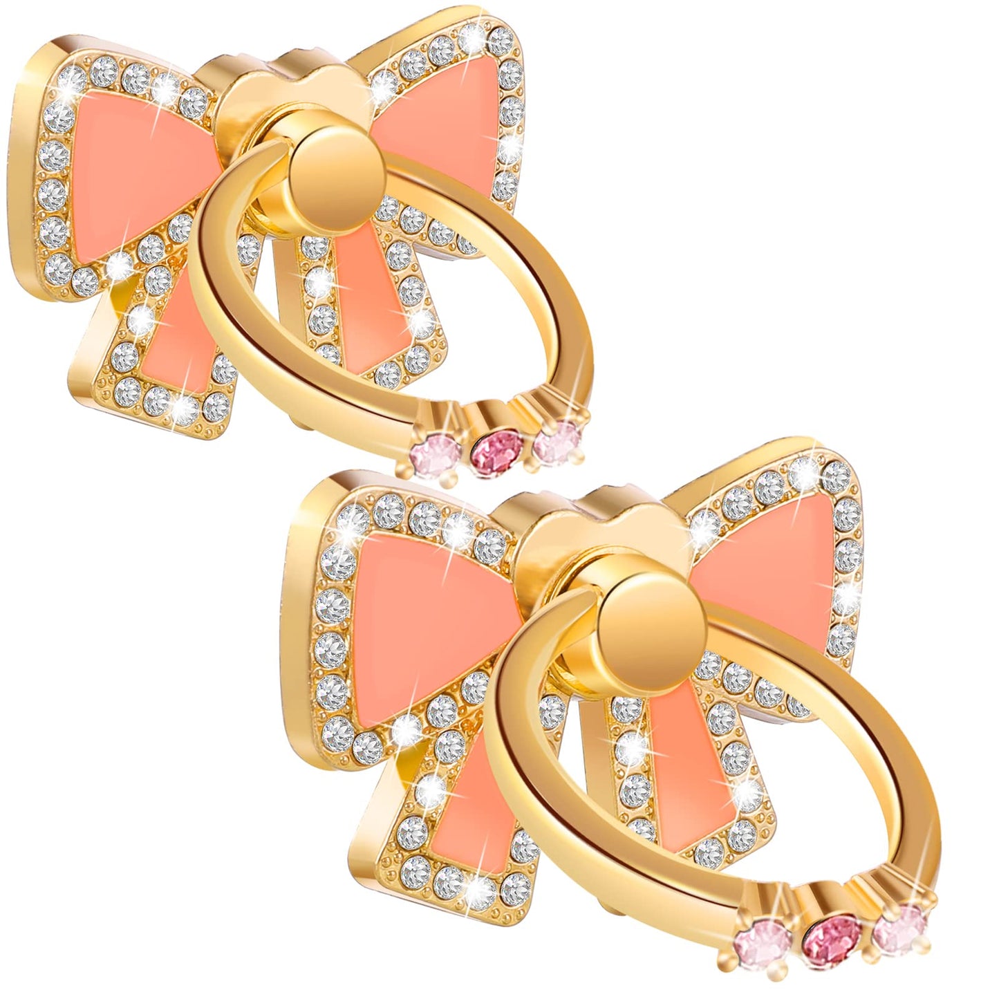 cobee Cell Phone Butterfly Ring Holder, 2 Pcs Cute Bow Tie Rhinestone Glitter Cell Finger Ring Kickstand, 360° Rotation/180° Flip Metal Finger Grip Ring Stand Compatible with Most Smartphones Case