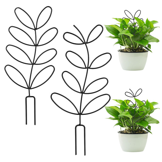 Amaxiu Plant Trellis, 2 Pack Indoor Potted Plant Garden Trellis for Climbing Plants 12 Metal Leaf Shaped Wire Stake Trellis for Houseplant Pots Outdoor DIY Flower Pots Support, Black