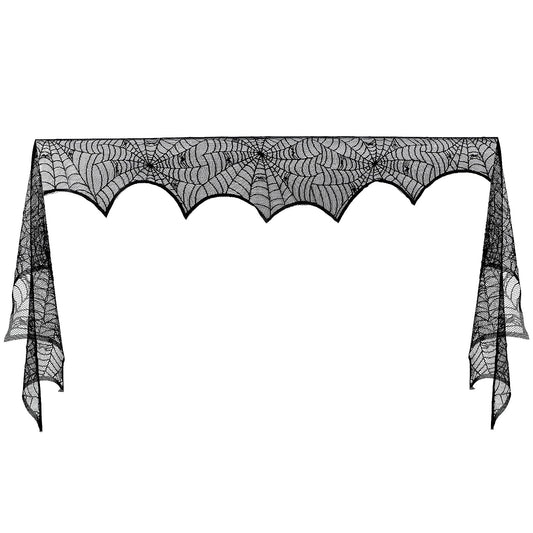 Amaxiu Halloween Fireplace Mantle Scarf, Spiderweb Mantel Decor Black Lace Fireplace Mantle Cover 18 x 96 in Festive Halloween Party Decorations Gothic Indoor Decor