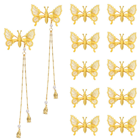 Amaxiu Moving Butterfly Hair Clips, 12 Pcs 3D Metal Butterfly Hairclips with 2 Pcs Tassel Cute Hollow Butterfly Hair Pins Move Wedding Hair Clamps Hair Styling Accessories for Women Gril(Gold)