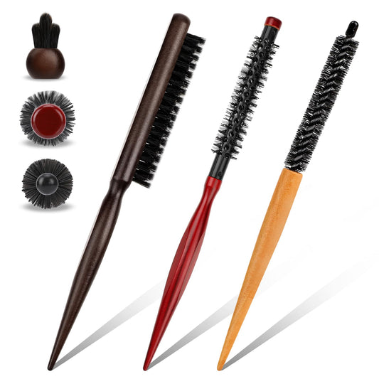 Molain 3Pcs Small Round Hair Brush, Professional Nylon Hair Brush Mini Hair Dryer Brush Round Beard Brush Styling Brush for Thin Hair Ponytail Beard Lifting Curls