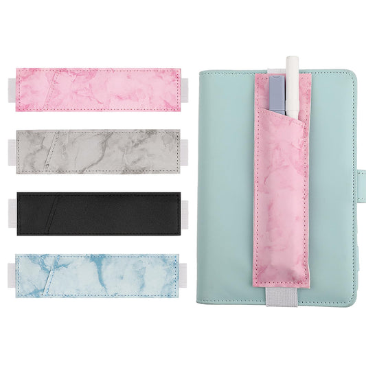 Molain Adjustable Pen Holder, 4pcs Elastic Band Pencil Pouch PU Leather Pencil Holder Pen Case Reusable Pen Holder Pencil Case for Planners Notebook Binders and Books (Color 1)