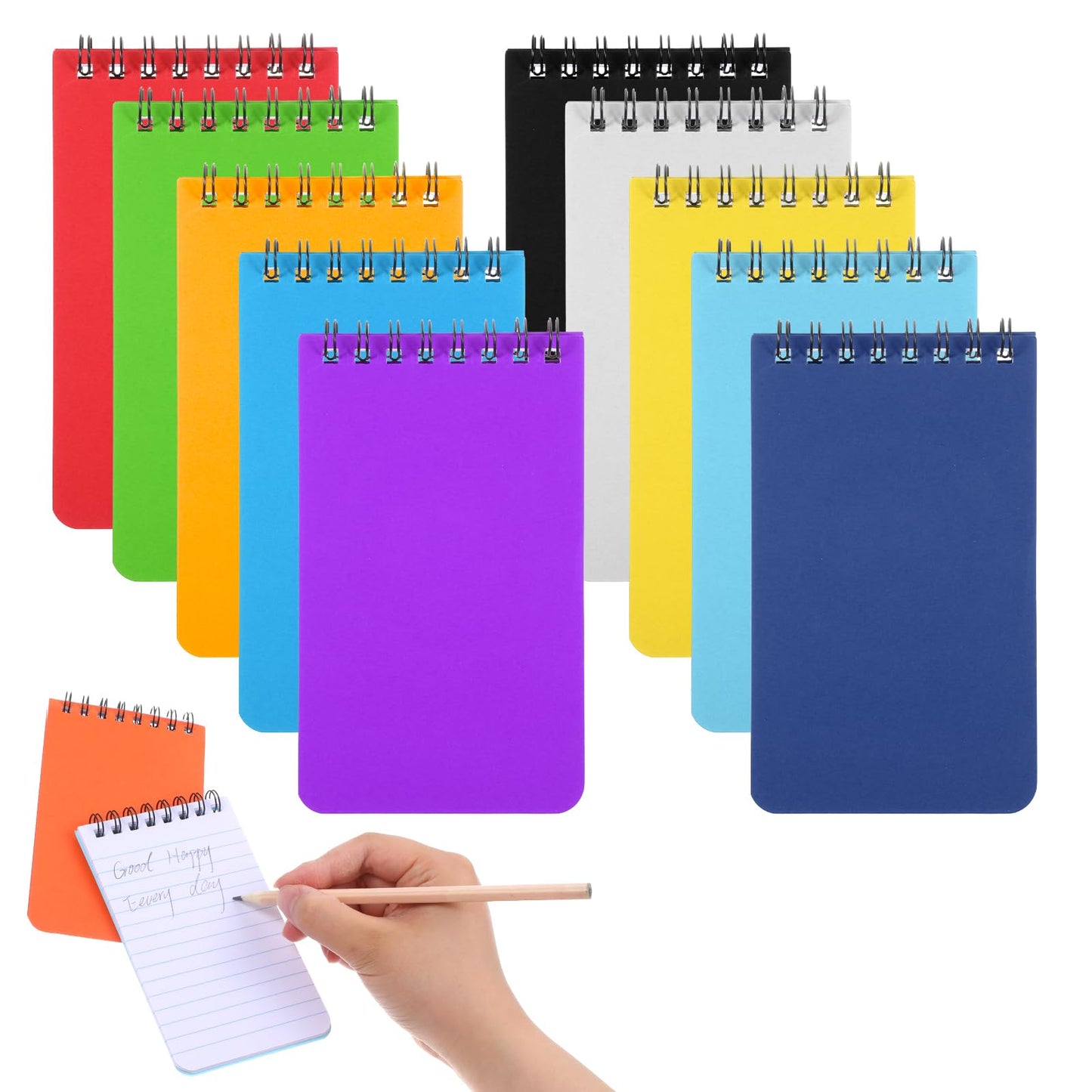 simarro 10 Pack Pocket Notebooks, 3x5 Inch Spiral Notepads, Small Mini Memo Shorthand Notepads with Color Cover for Office, School, College, Travel Mini Spiral Memo Notepad, Shorthand Notepad