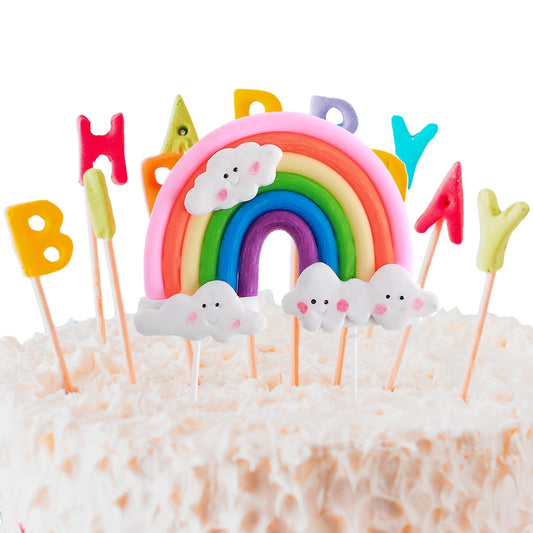 Amaxiu Rainbow Cake Topper, Soft Pottery Colorful Rainbow Cake Toppers Cupcake Topper Rainbow Theme Cake Decorations Supplies for Boys Girls Birthday Party Wedding