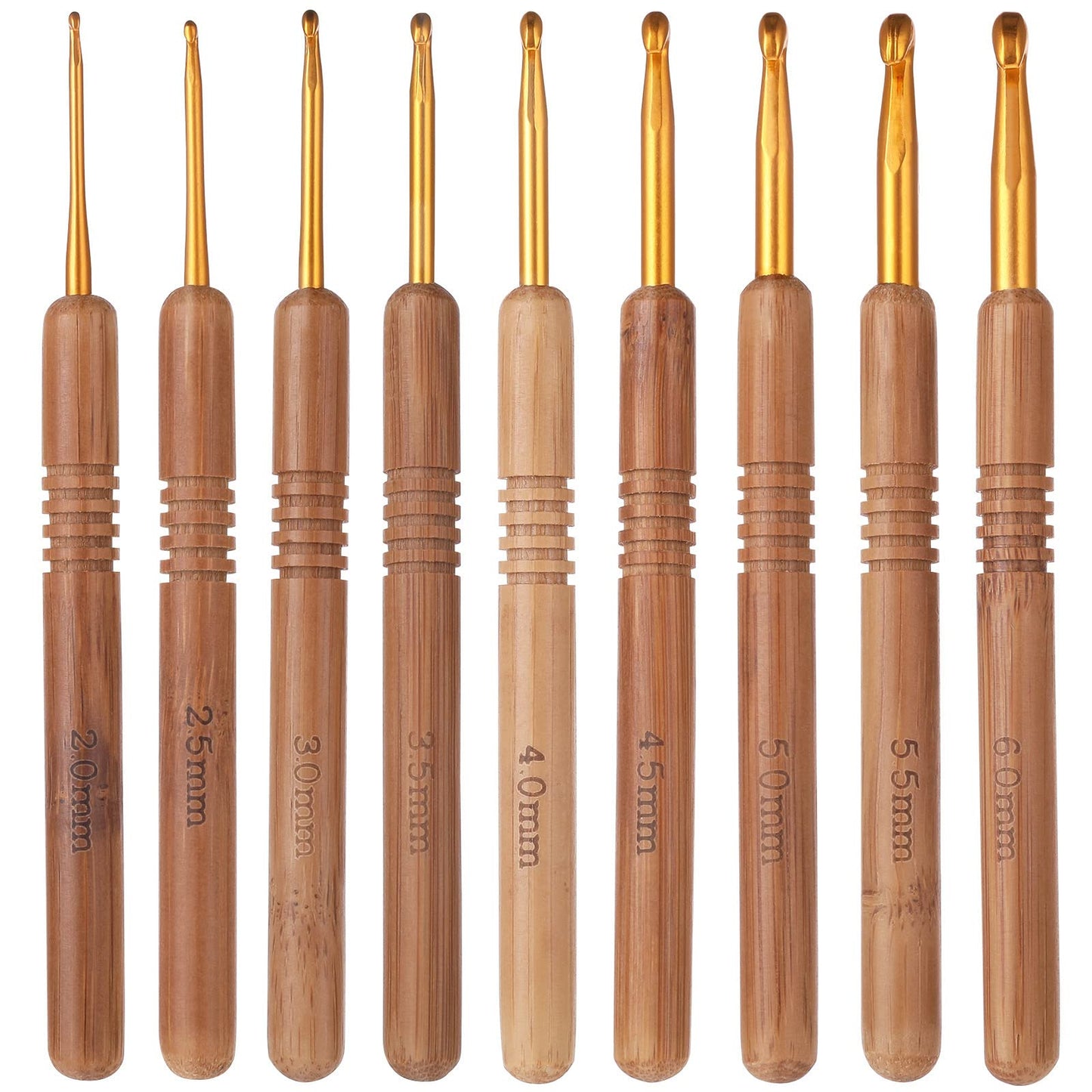 cobee Crochet Hooks Set, 9 Pieces 2.0-6.0mm Size Crochet Needles with Bamboo Handles Knitting Needles Set Ergonomic Crochet Hooks for Beginners Knitter Enthusiasts