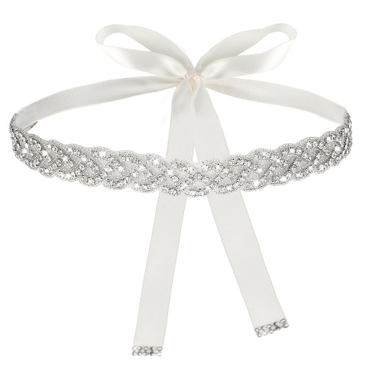 Amaxiu Handcrafted Bridal Rhinestone Wedding Belt for Women, Bling Crystal Belts Glitter Ribbon Women lightly Belt for Jeans Dress Shiny Party Waist Belt (White)