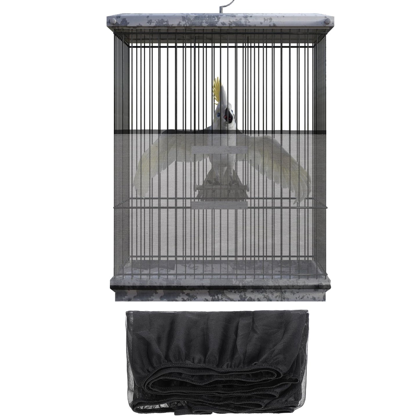 Jeffdad Bird Cage Seed Catcher, Universal Adjustable Birdcage Cover Skirt Bird Cage Net Cover Nylon Guard Net Cover for Parrot Parakeet Macaw Round Square Cages