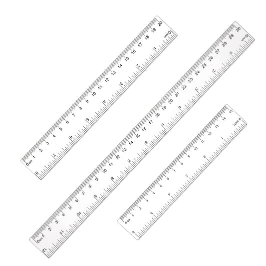 BOHUIZ 3 Pack Plastic Ruler 30cm 20cm 15cm, Straight Ruler with Centimeters and Inches, Clear Rulers Plastic Measuring Tool for Student School Office Home Drafting Tools (Clear, 6 In, 8 In, 12 In)