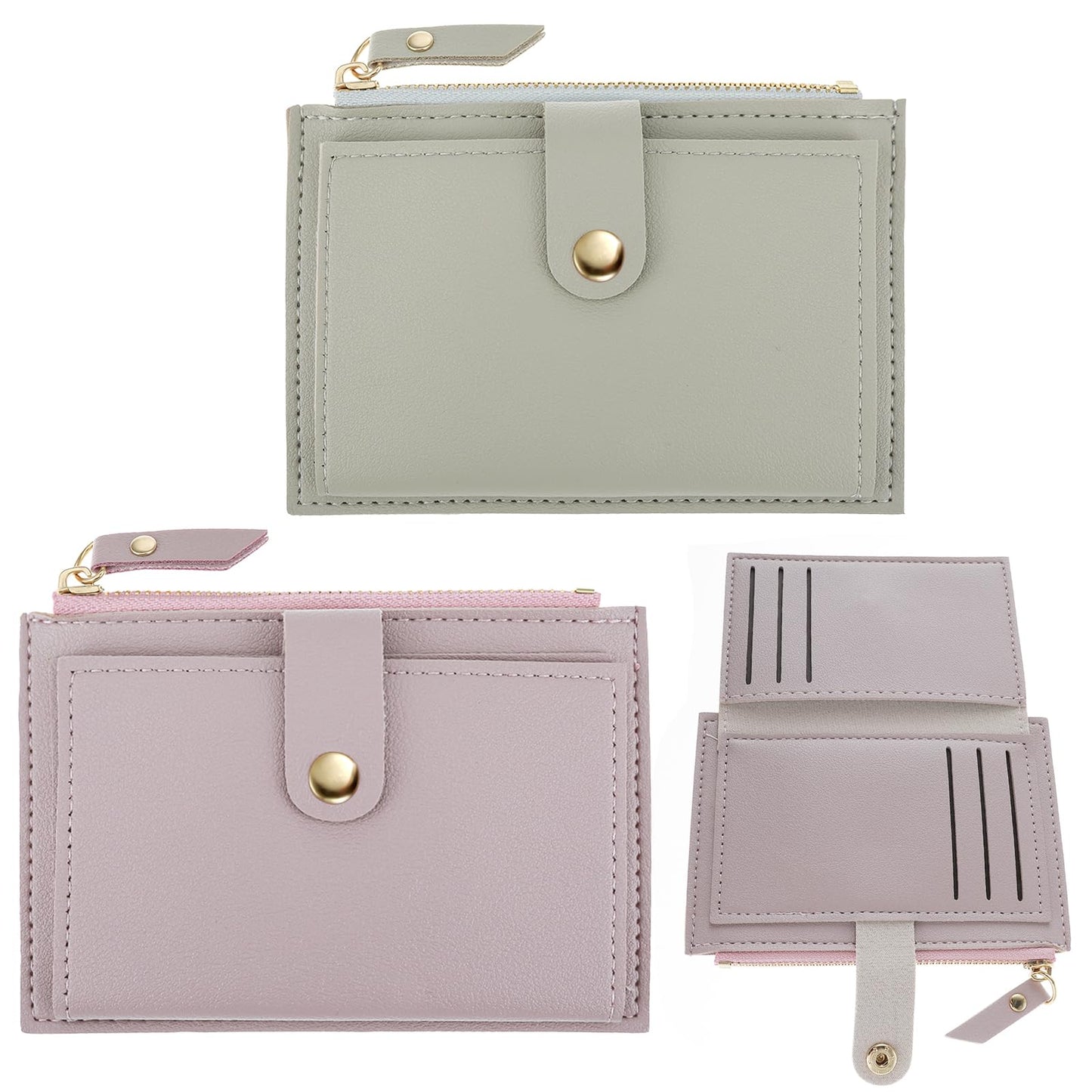 TIESOME Small Wallet with Coin Pouch Women, 2 Pcs Mini Leather Coin Purse, Leather Card Holder Change Bag with Zipper Coin Pocket Credit Card Holder for Women Birthday Gifts Grey Purple