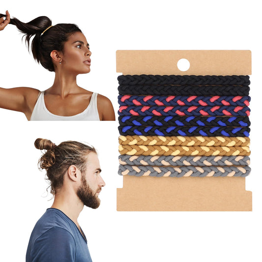Bewudy 20 Pcs Braided Mens Hair Ties for Guys, Elastic Flat Man Bun Hair Tie No damage Crease Breakage, Man Bun Hair Tie Hair Bands with Long Hair(10 Colors 20 Pcs)