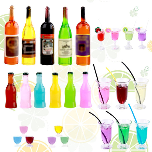 Giantree Mini Wine Bottles and Glasses Set, 27 Pcs Mini Dollhouse Colorful Cocktail Glasses Kitchen Accessories for Birthday Party Cake Toppers Dollhouse Decoration