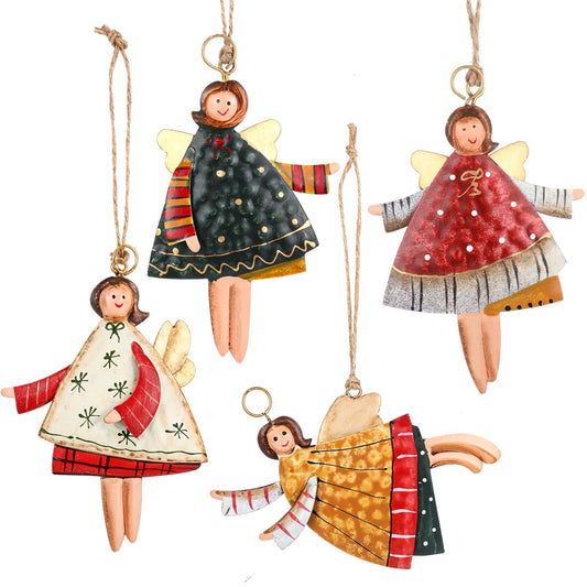 Andibro Vintage Christmas Tree Ornaments, 4Pcs Angel Xmas Hanging Decorations Metal Angels Christmas Ornaments for Holiday Party Craft Home Decor 4Inch