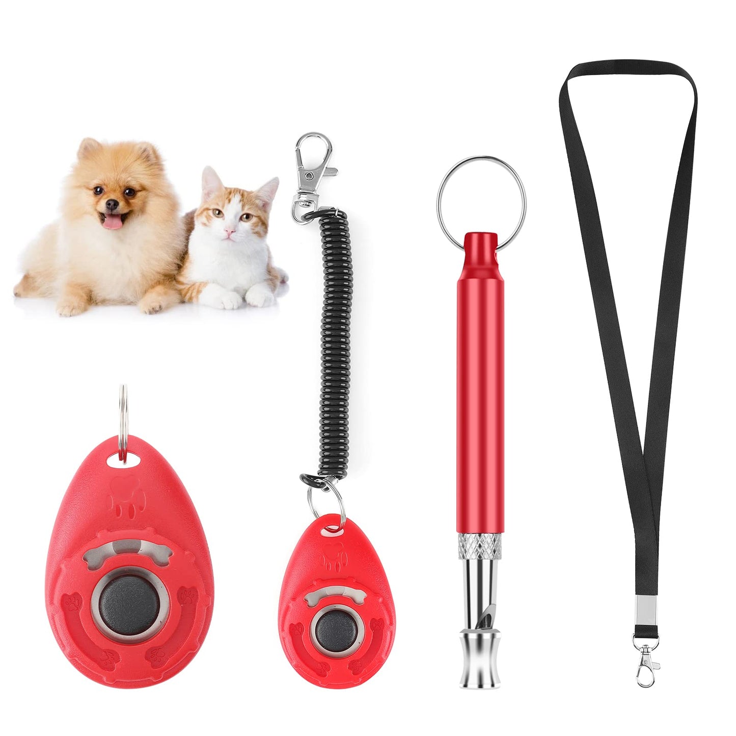 cobee Training Whistle and Clicker, Dog Whistle Clicker with Lanyard Professional Training Kit for Recall Dogs Pet Puppy Training(Red)