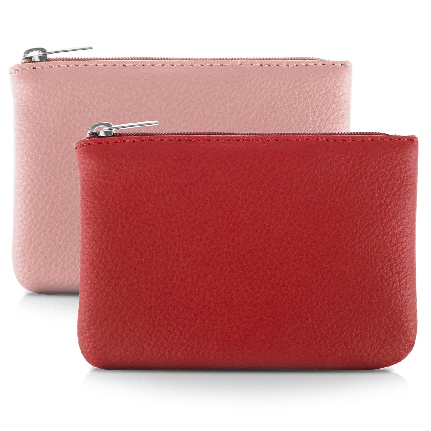 TIESOME 2Pcs Lychee Pattern Coin Purse, PU Zipper Coin Purse Portable Coin Purse Mini Change Wallet for Women Coin Pocket Mini Money for Women Credit Card ID Key Headset Lipstick (Pink+Red)
