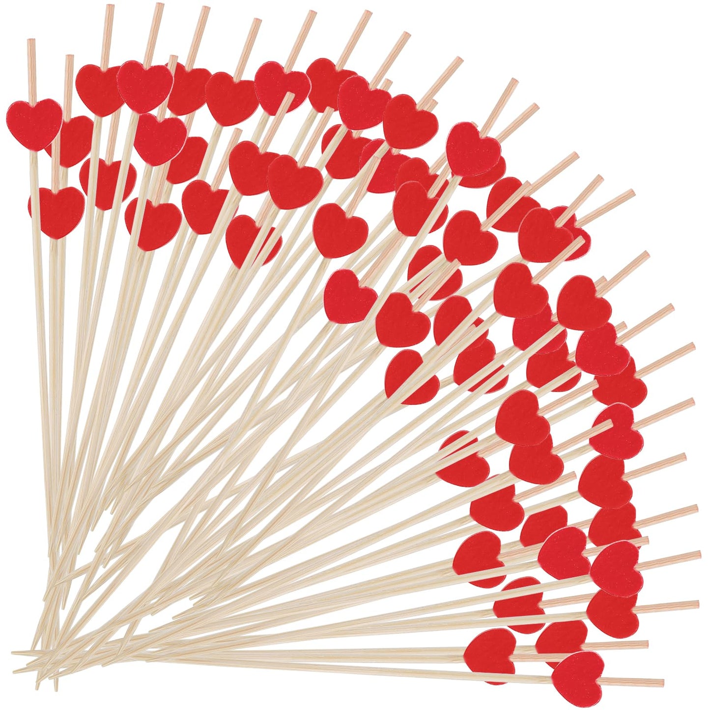 Amabro Pack of 100 Heart-Shaped Bamboo Cocktail Picks, Toothpicks for Valentine's Day Party Supplies, Heart Shaped Skewers, Cute Toothpicks for Decorating Cupcakes, Fruit Plates, Wedding Parties (Red)
