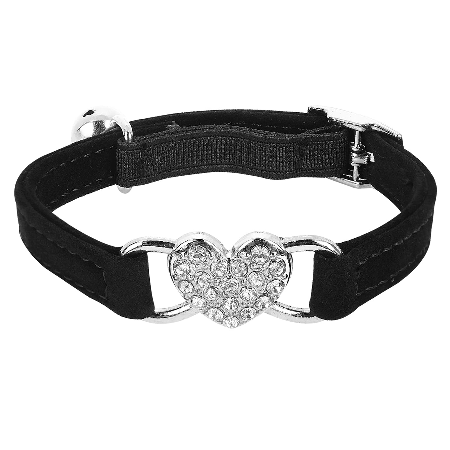 Molain Heart Bling Cat Collar, Adjustable Collar with Safety Belt and Bell Rhinestone Collar for Kitten Small Dog Cat (black)